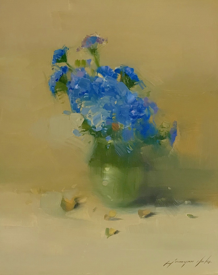 Blue Flowers, Original oil Painting, Handmade artwork, One of a Kind                                        